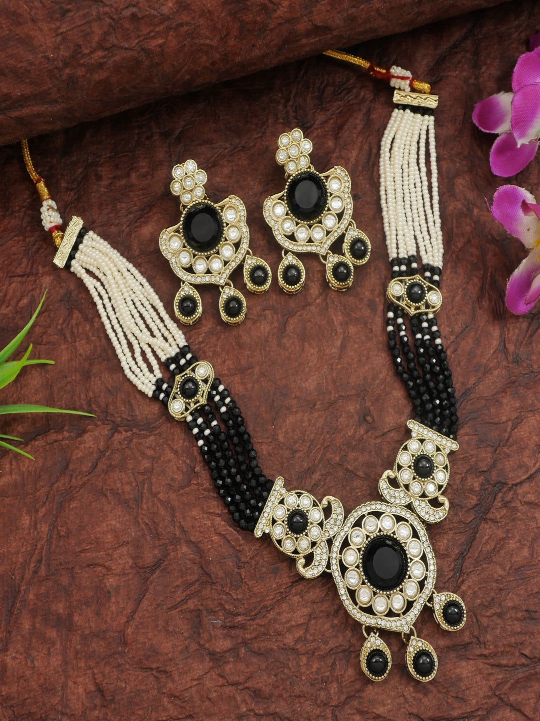 Royal Kundan & Pearl Beaded Necklace Set with Matching Earrings
