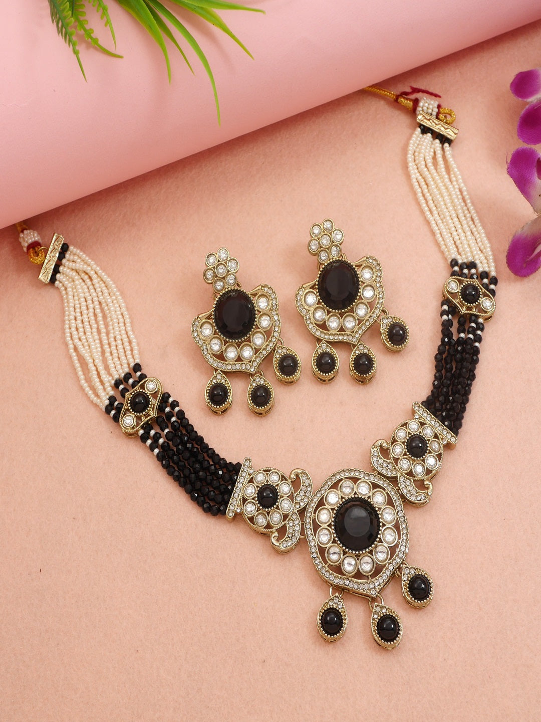 Royal Kundan & Pearl Beaded Necklace Set with Matching Earrings