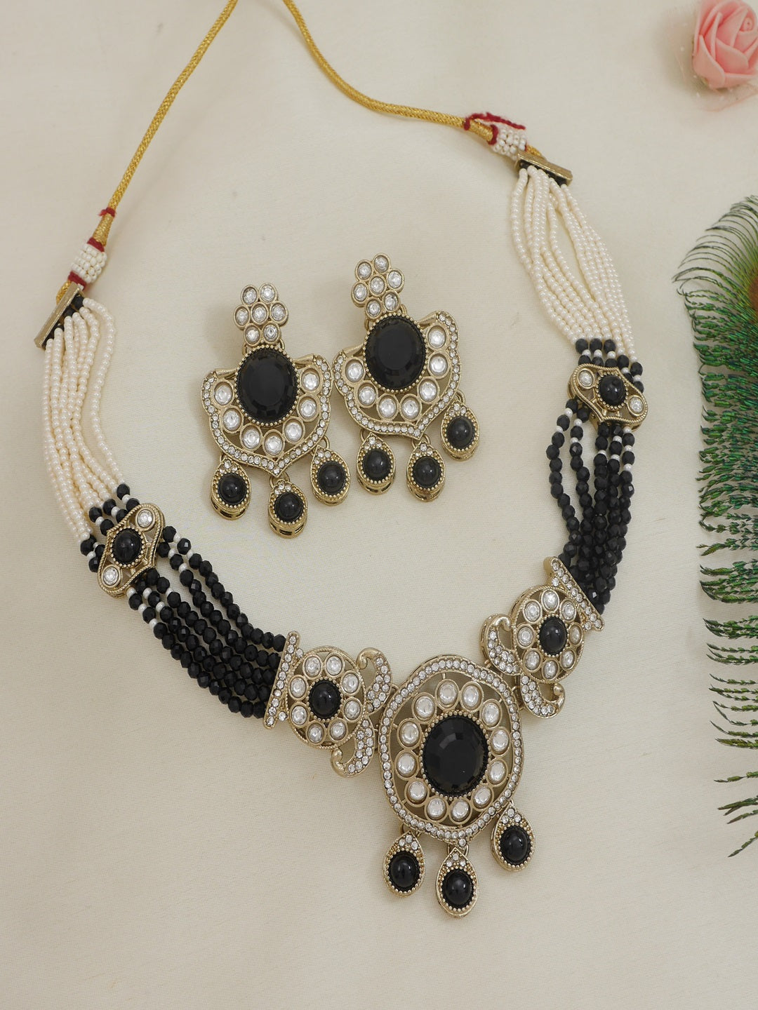 Royal Kundan & Pearl Beaded Necklace Set with Matching Earrings
