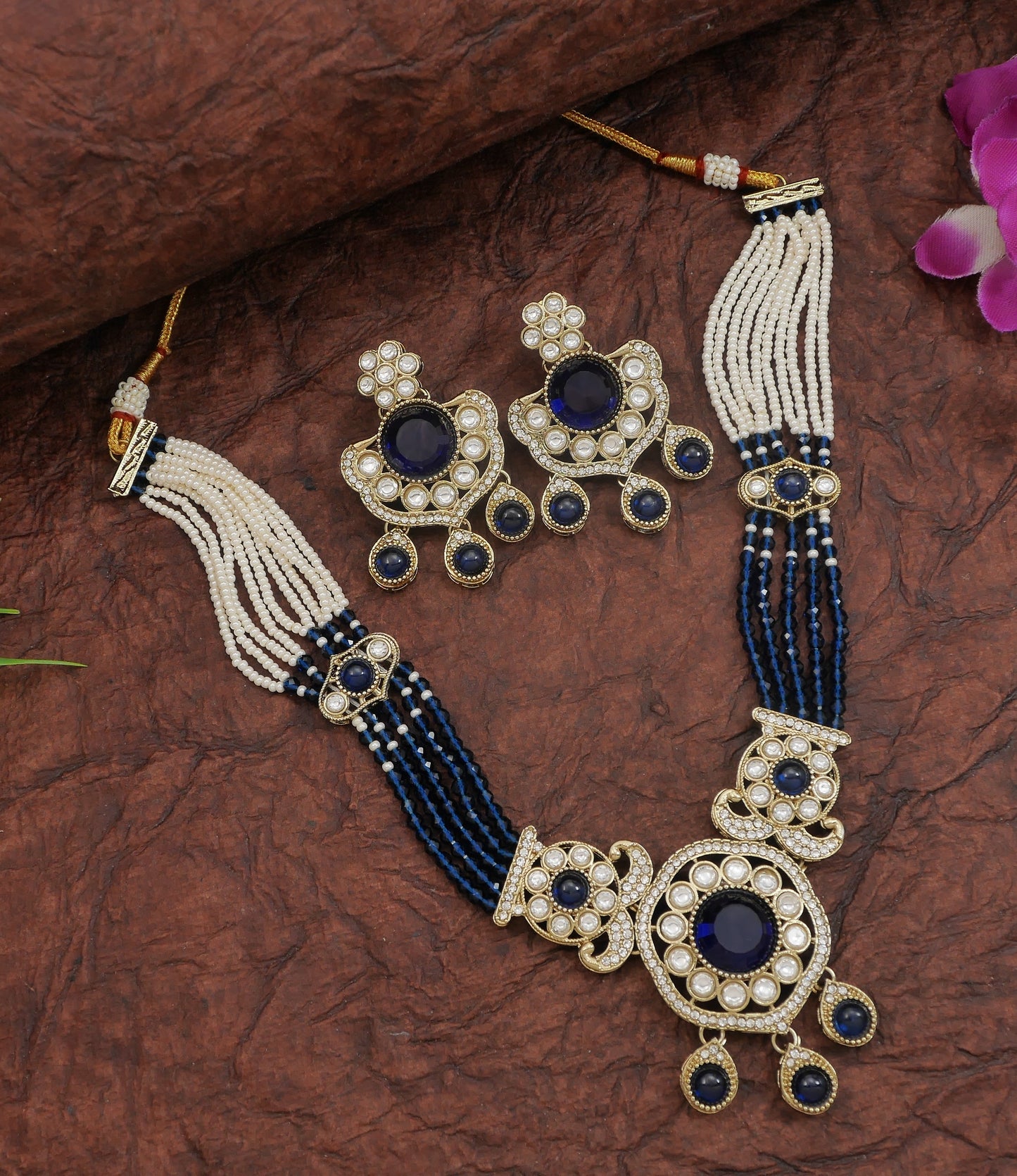 Royal Kundan & Pearl Beaded Necklace Set with Matching Earrings