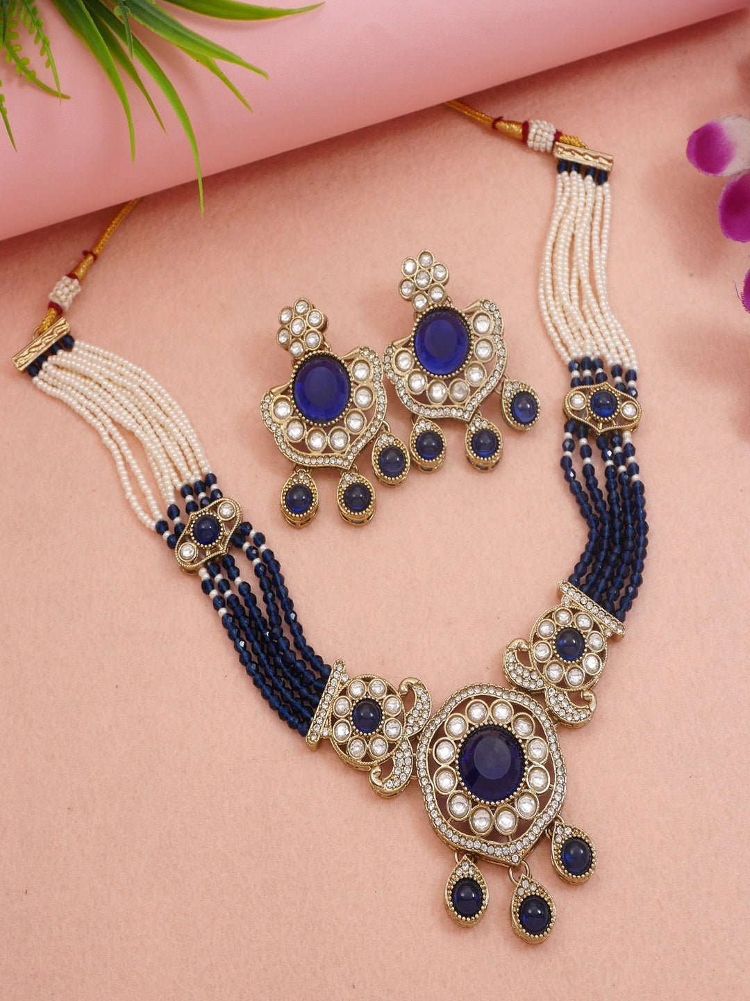 Royal Kundan & Pearl Beaded Necklace Set with Matching Earrings