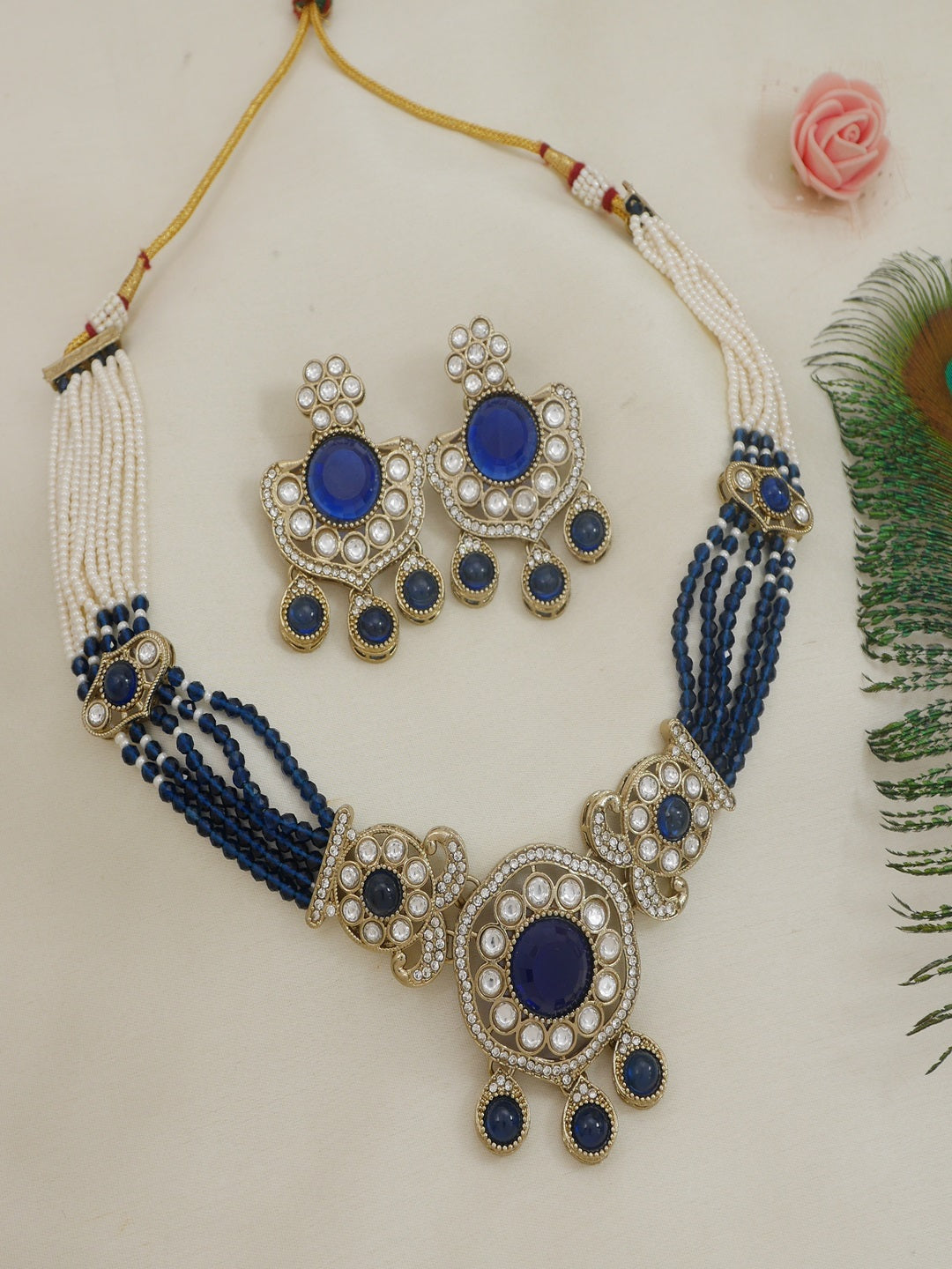 Royal Kundan & Pearl Beaded Necklace Set with Matching Earrings