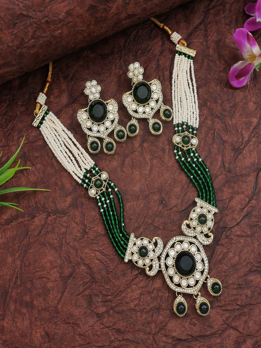 Royal Kundan & Pearl Beaded Necklace Set with Matching Earrings