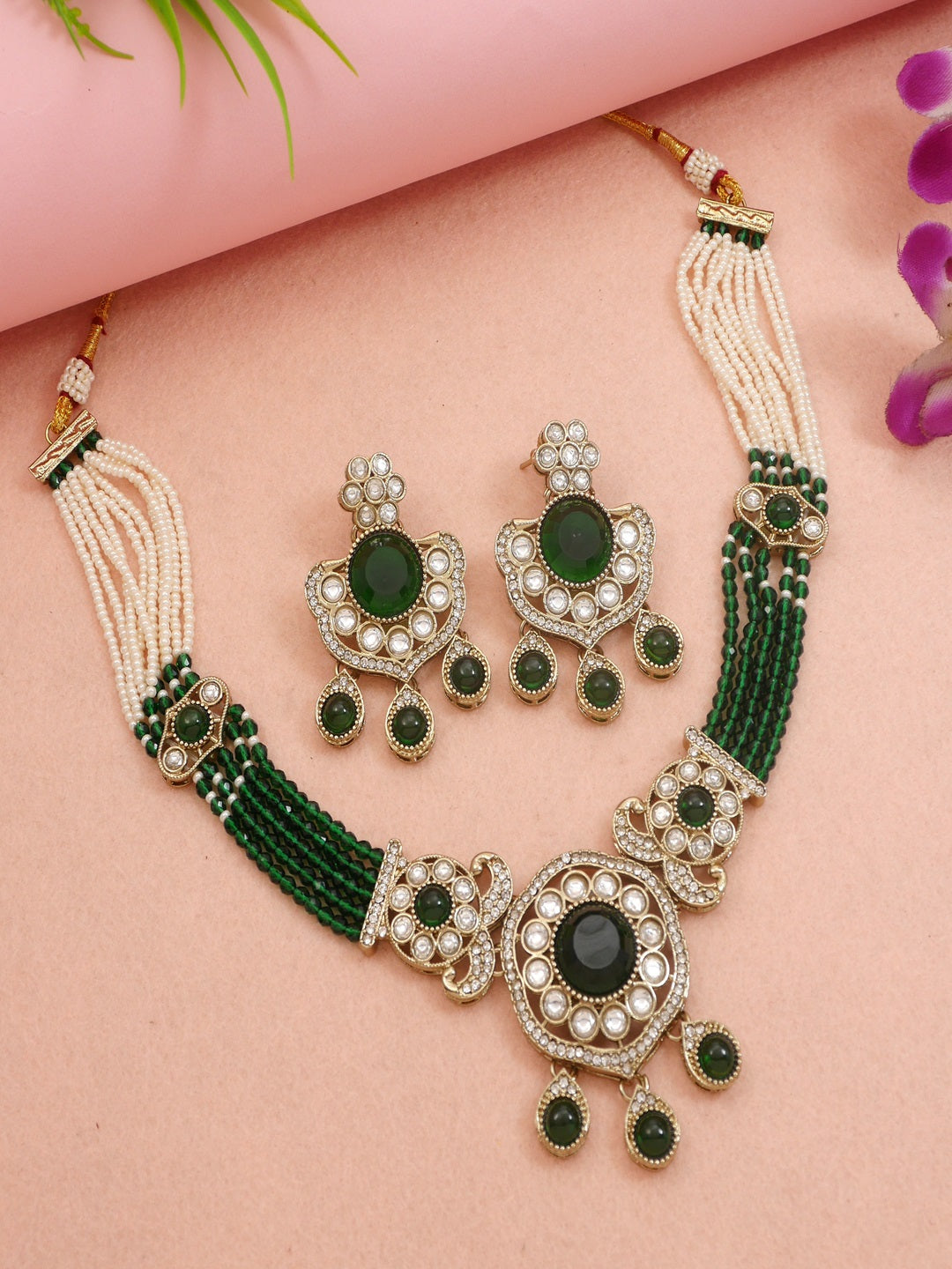 Royal Kundan & Pearl Beaded Necklace Set with Matching Earrings