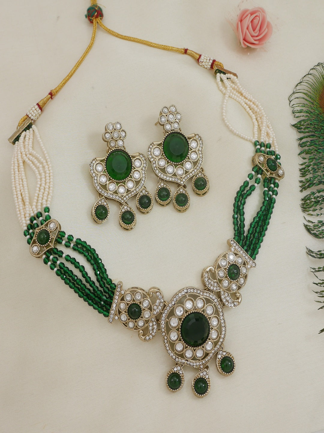 Royal Kundan & Pearl Beaded Necklace Set with Matching Earrings