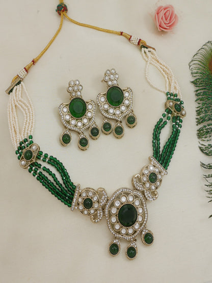 Royal Kundan & Pearl Beaded Necklace Set with Matching Earrings