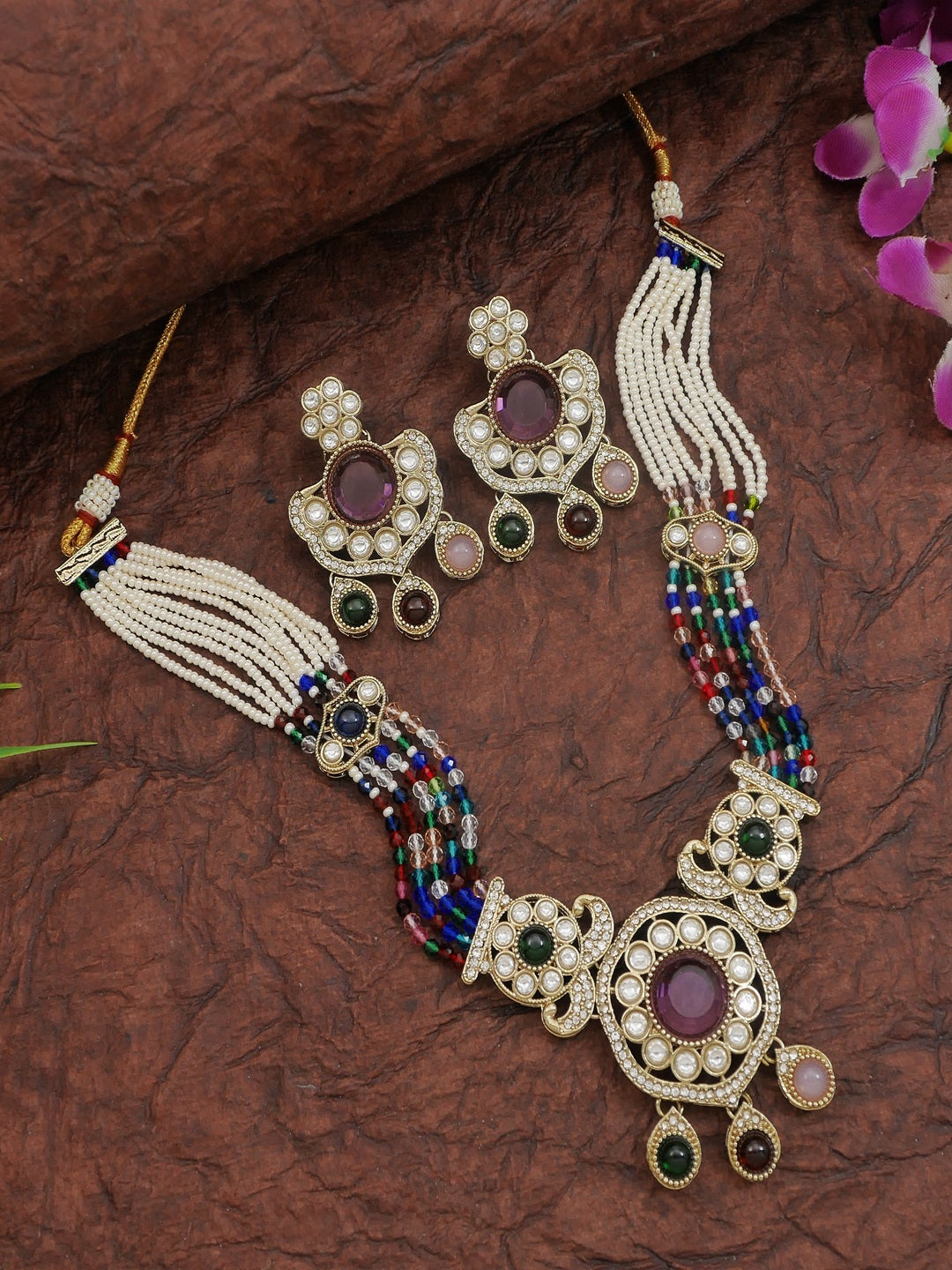 Royal Kundan & Pearl Beaded Necklace Set with Matching Earrings