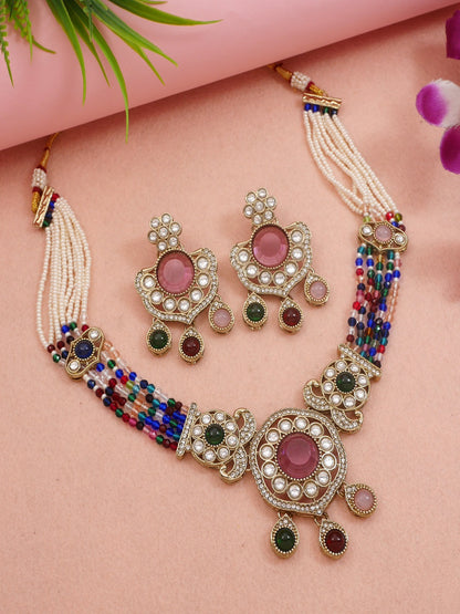 Royal Kundan & Pearl Beaded Necklace Set with Matching Earrings