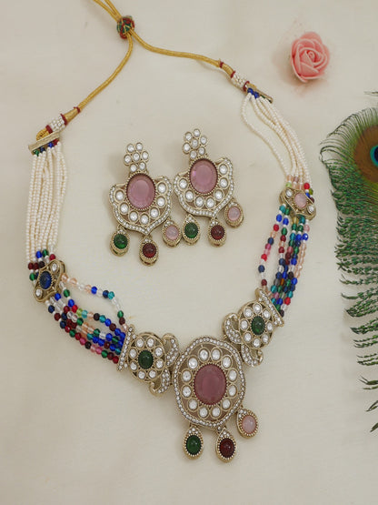 Royal Kundan & Pearl Beaded Necklace Set with Matching Earrings