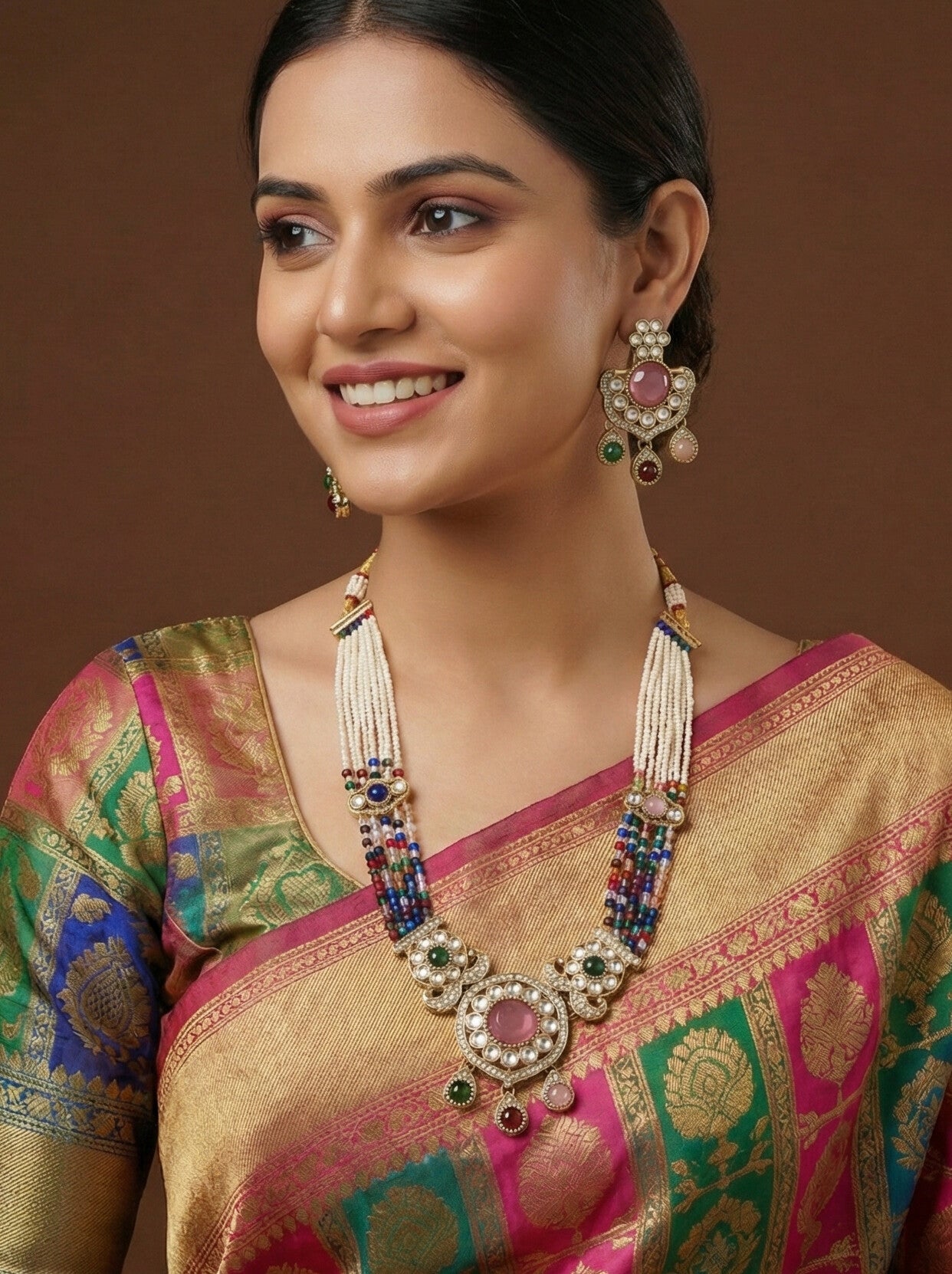 Royal Kundan & Pearl Beaded Necklace Set with Matching Earrings