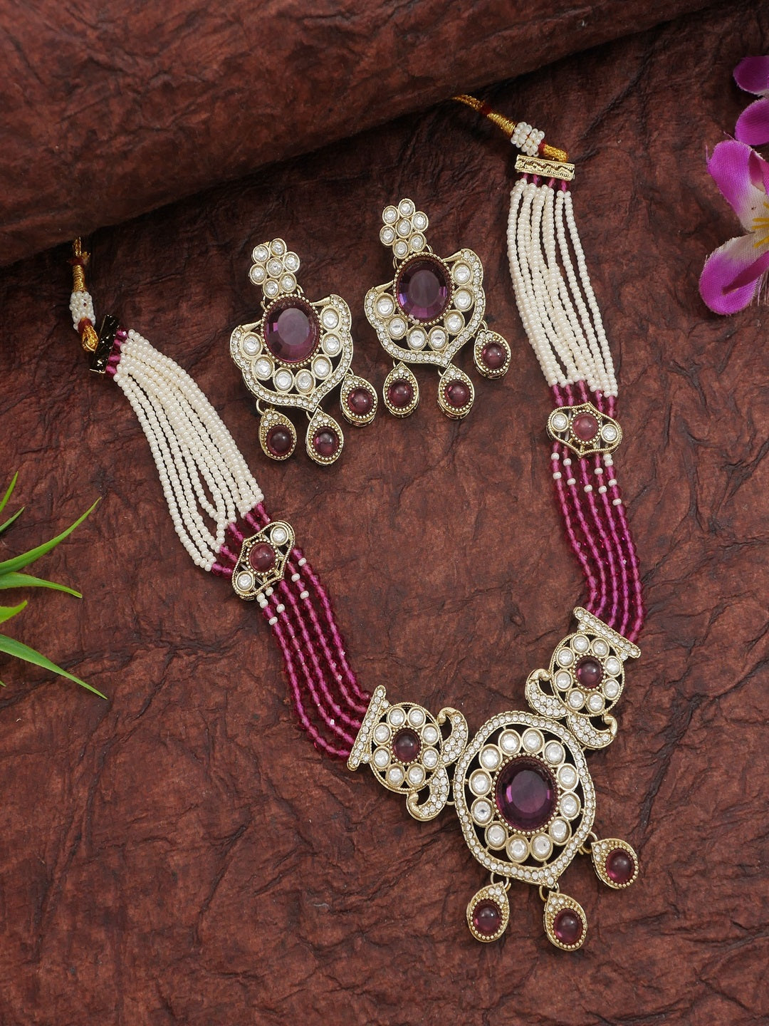 Royal Kundan & Pearl Beaded Necklace Set with Matching Earrings