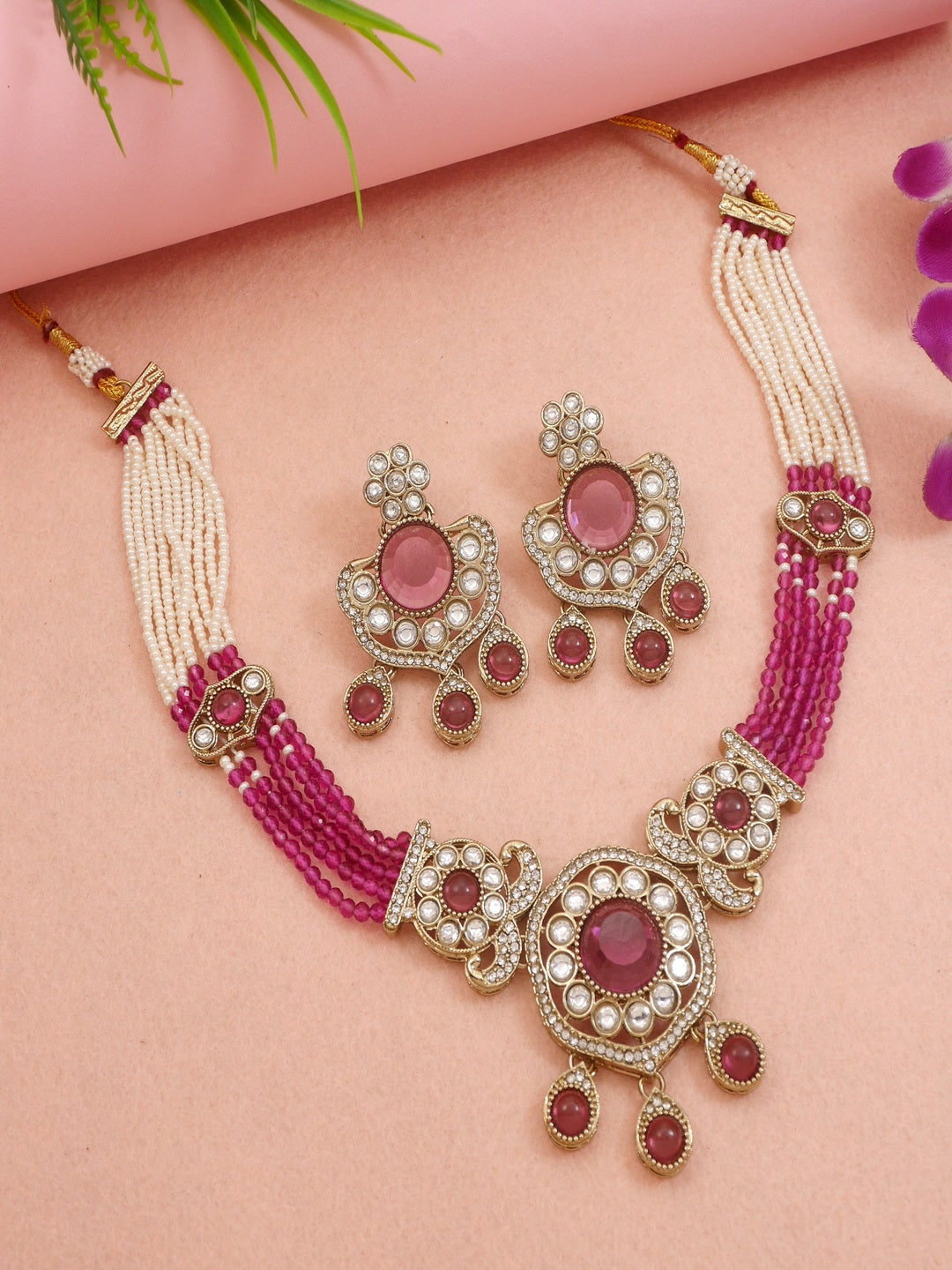 Royal Kundan & Pearl Beaded Necklace Set with Matching Earrings
