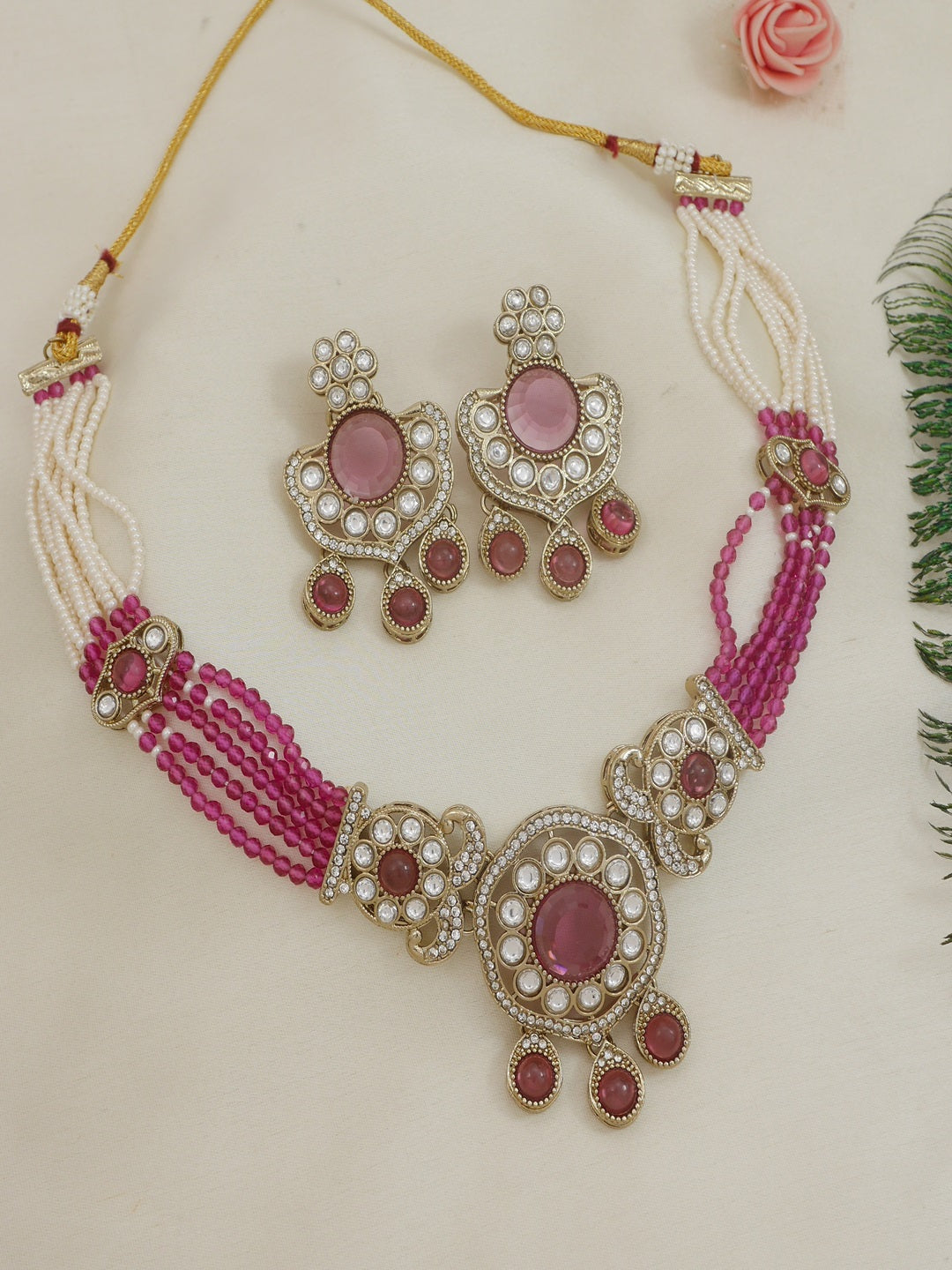 Royal Kundan & Pearl Beaded Necklace Set with Matching Earrings