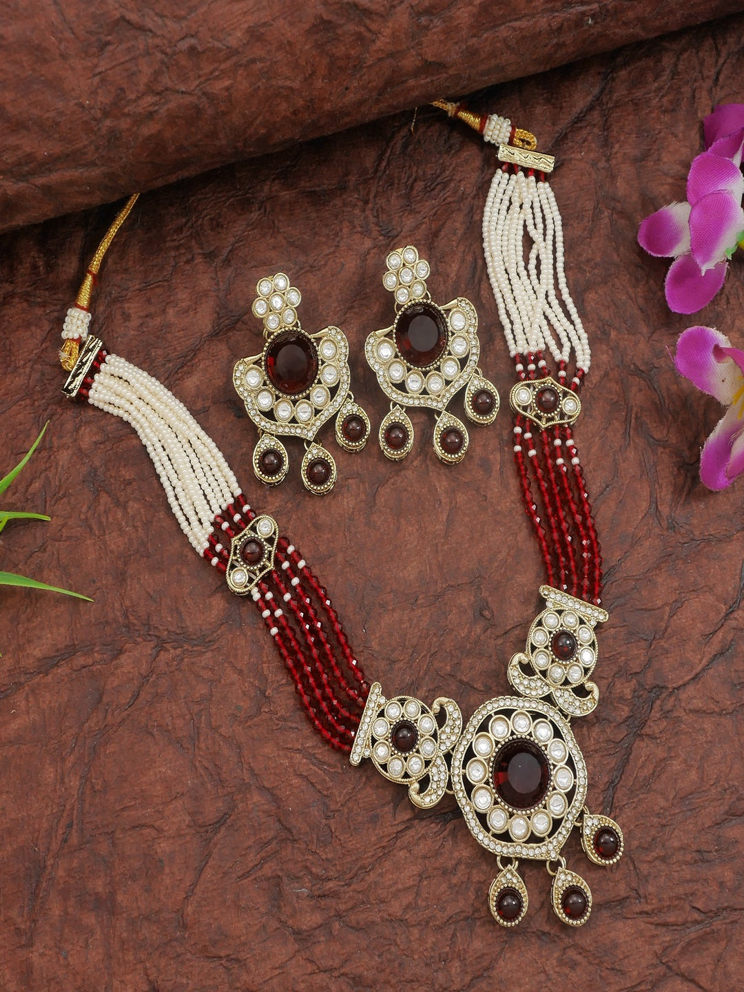 Royal Kundan & Pearl Beaded Necklace Set with Matching Earrings