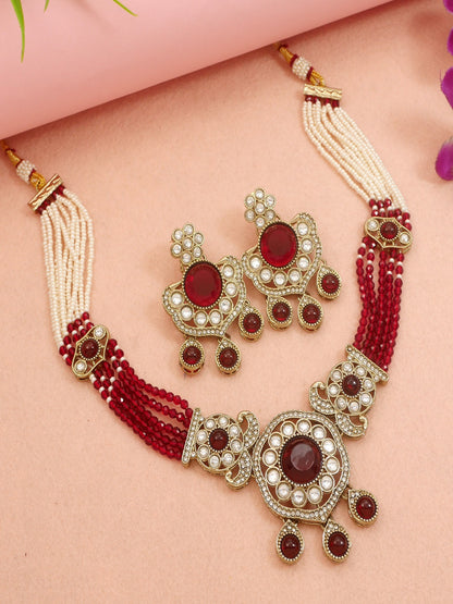 Royal Kundan & Pearl Beaded Necklace Set with Matching Earrings