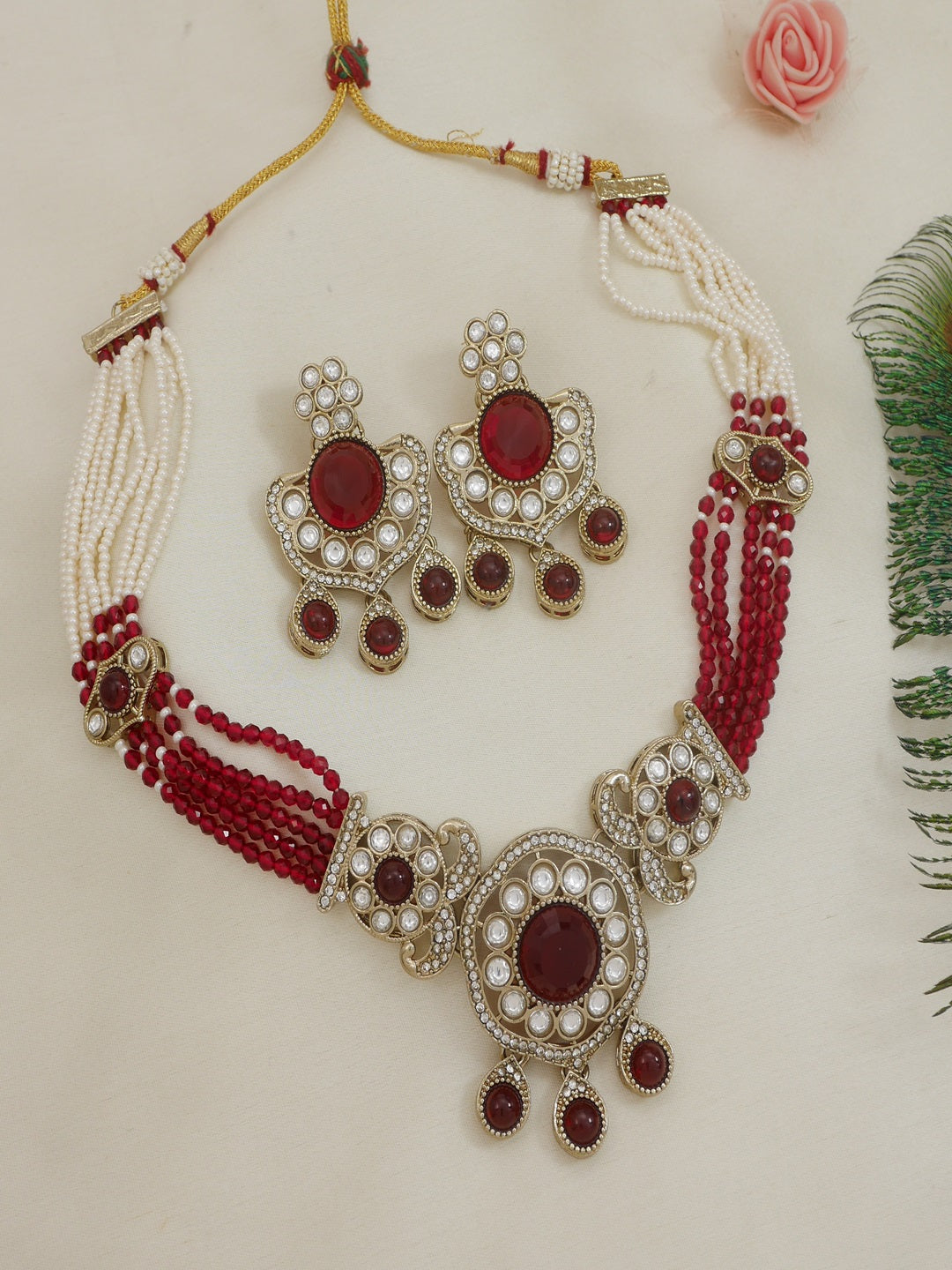 Royal Kundan & Pearl Beaded Necklace Set with Matching Earrings