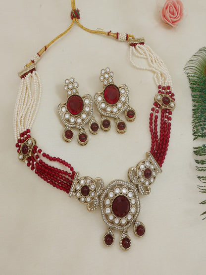 Royal Kundan & Pearl Beaded Necklace Set with Matching Earrings