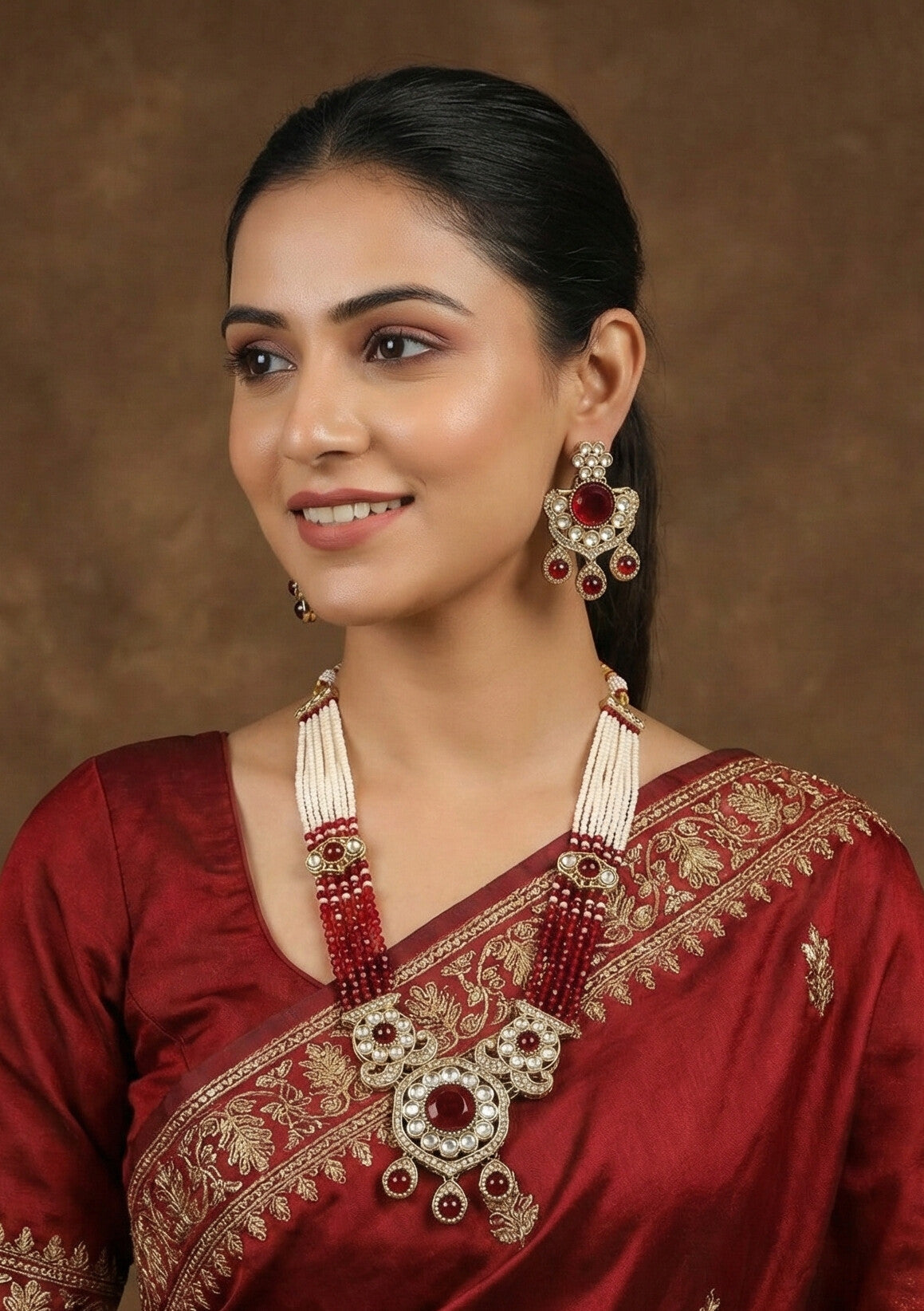 Royal Kundan & Pearl Beaded Necklace Set with Matching Earrings