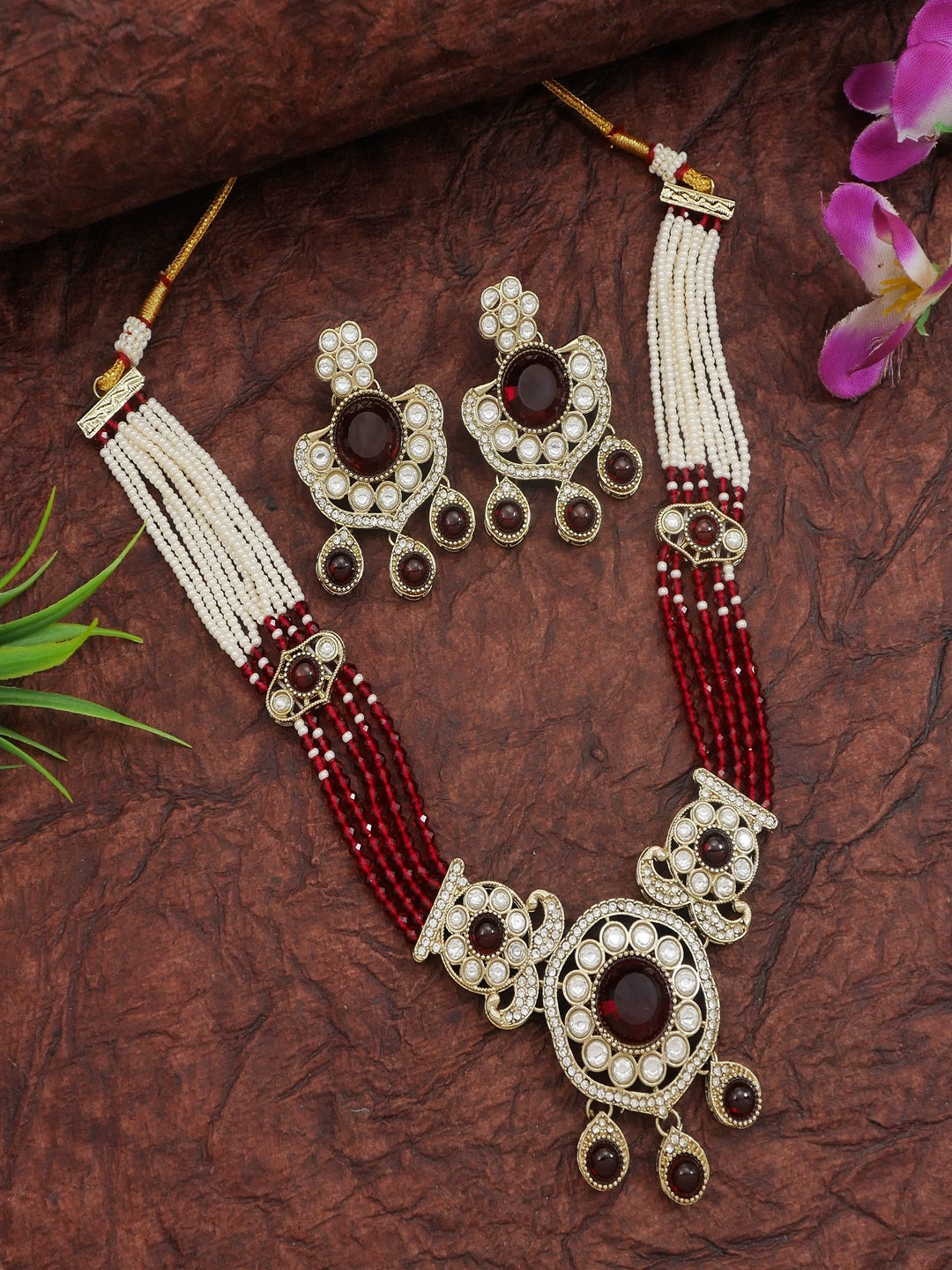 Royal Kundan & Pearl Beaded Necklace Set with Matching Earrings