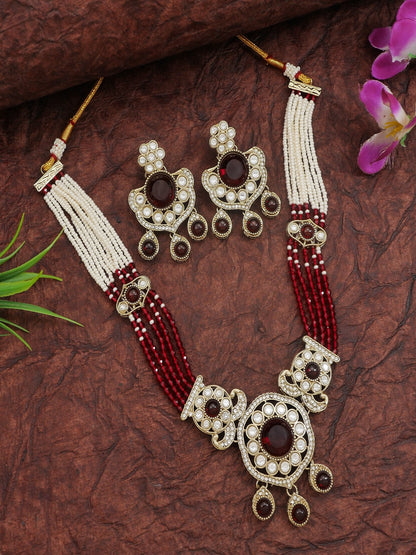 Royal Kundan & Pearl Beaded Necklace Set with Matching Earrings