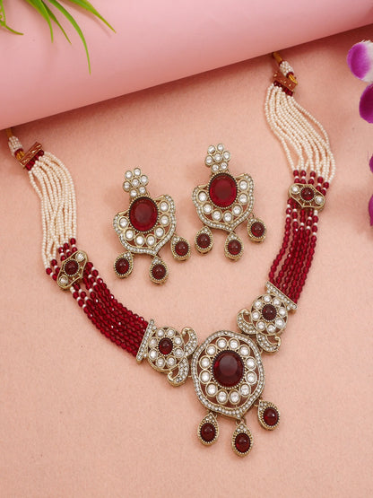 Royal Kundan & Pearl Beaded Necklace Set with Matching Earrings