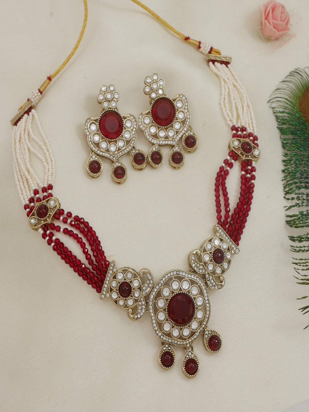 Royal Kundan & Pearl Beaded Necklace Set with Matching Earrings