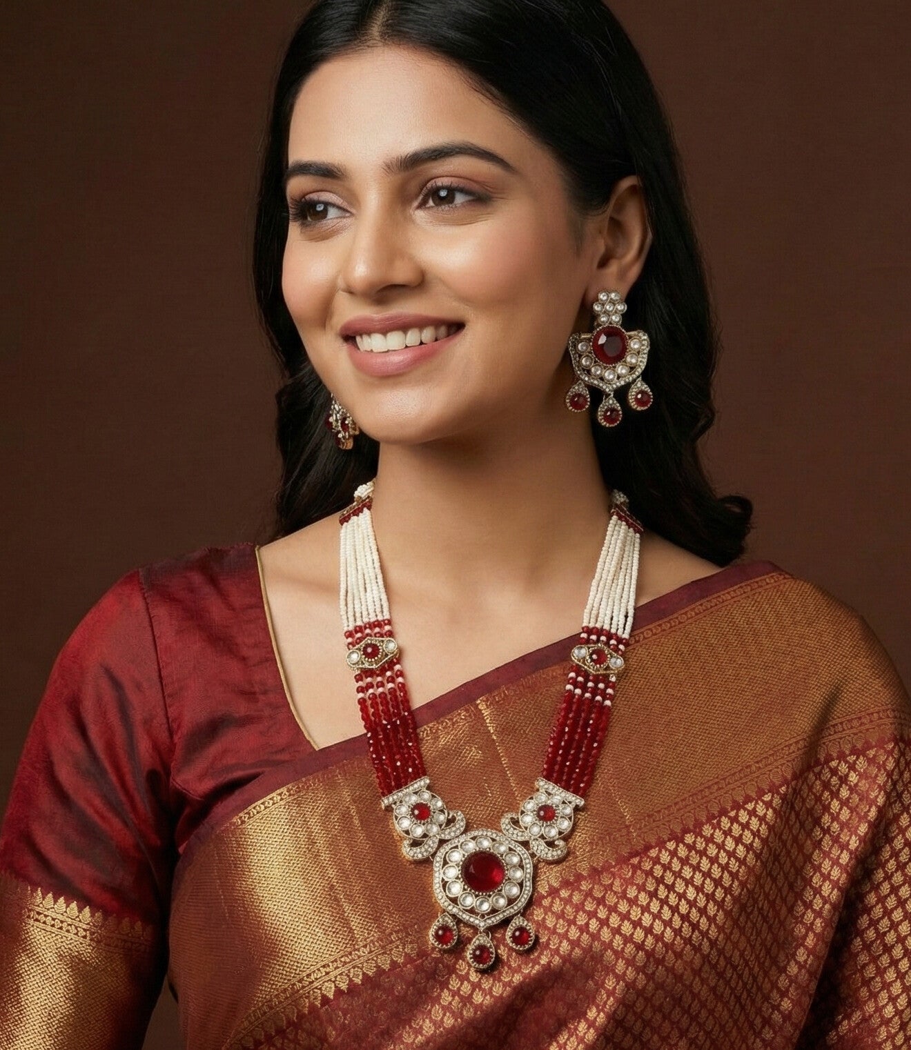 Royal Kundan & Pearl Beaded Necklace Set with Matching Earrings