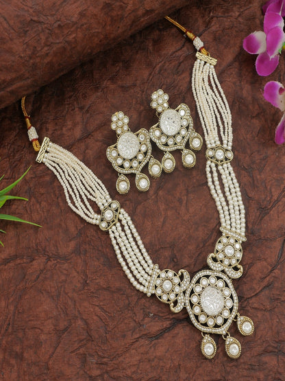 Royal Kundan & Pearl Beaded Necklace Set with Matching Earrings