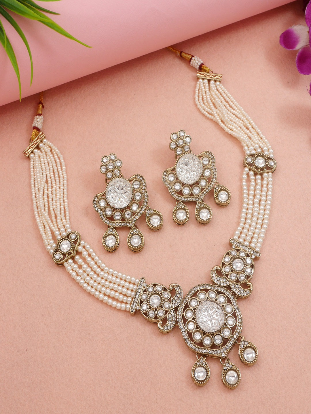 Royal Kundan & Pearl Beaded Necklace Set with Matching Earrings