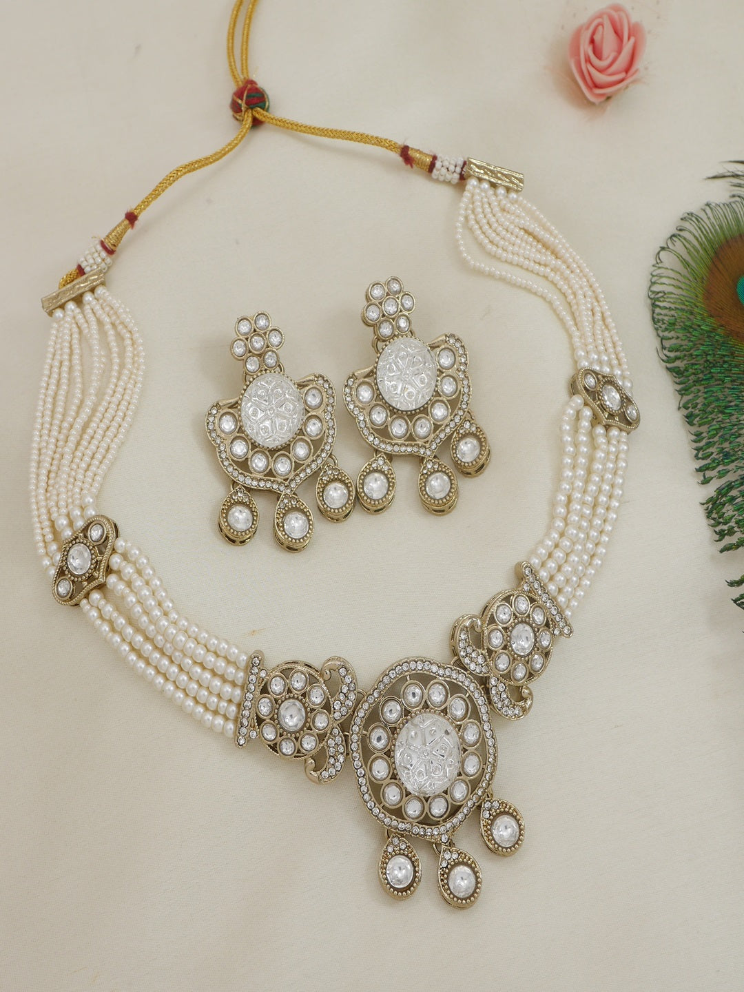 Royal Kundan & Pearl Beaded Necklace Set with Matching Earrings