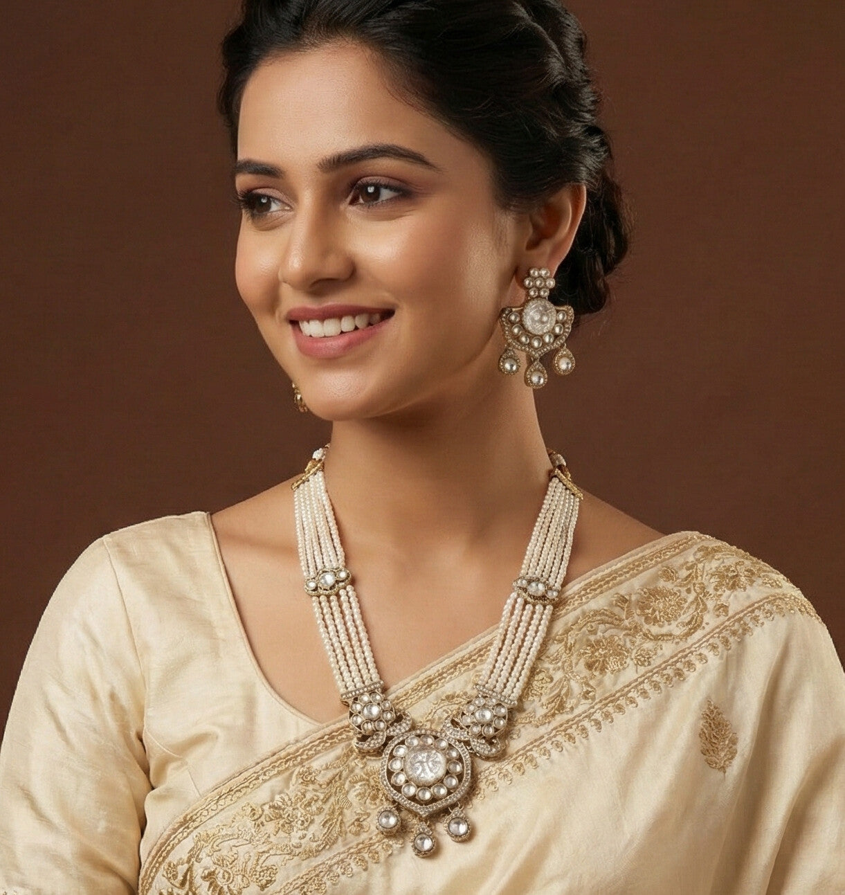 Royal Kundan & Pearl Beaded Necklace Set with Matching Earrings