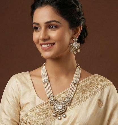 Royal Kundan & Pearl Beaded Necklace Set with Matching Earrings