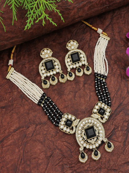 Traditional Kundan Necklace Set with Pearl & Bead Detailing