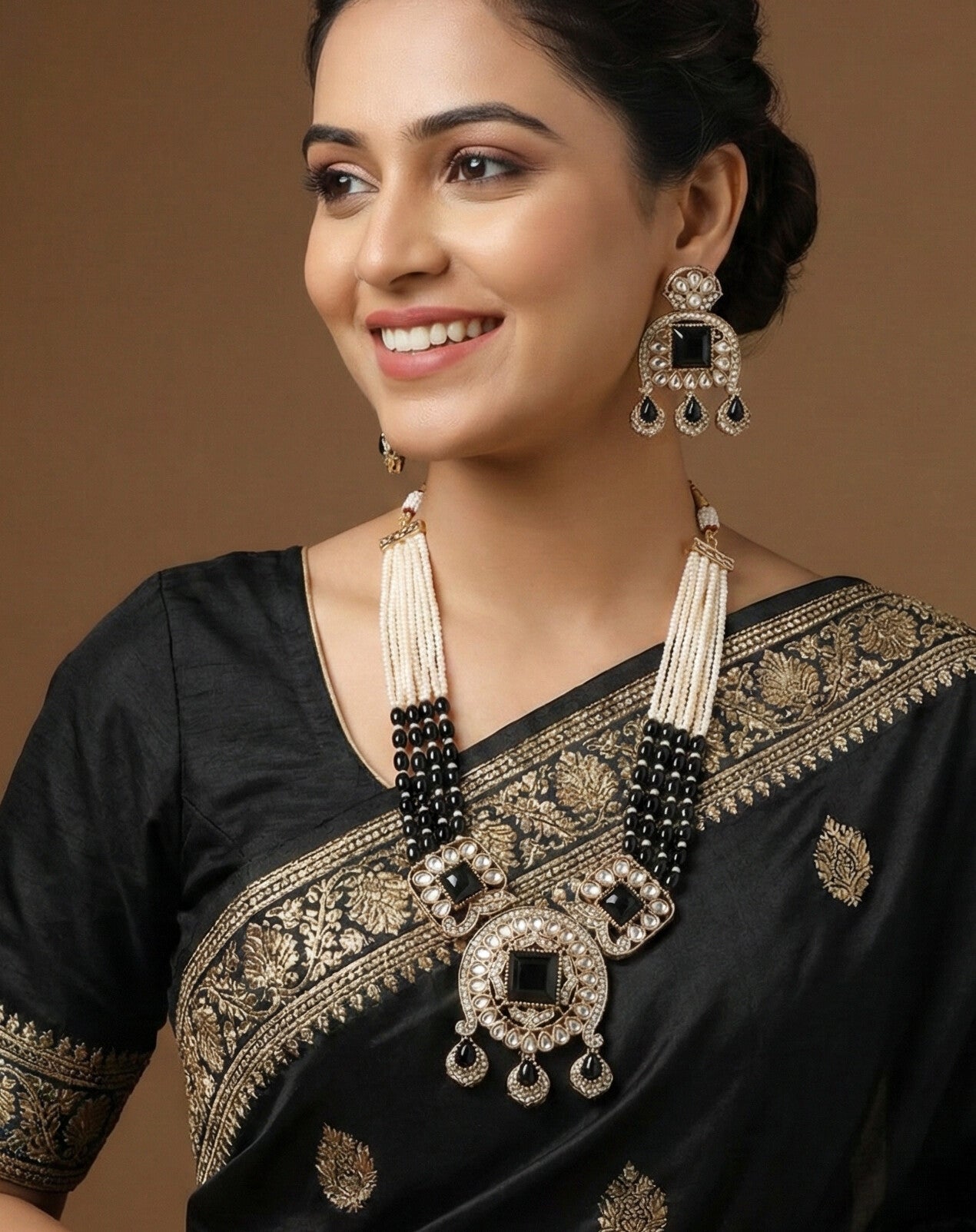 Traditional Kundan Necklace Set with Pearl & Bead Detailing