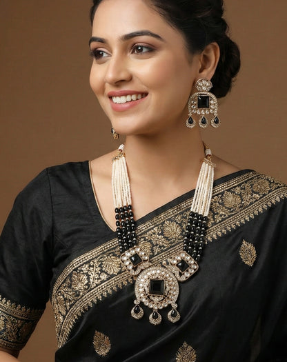 Traditional Kundan Necklace Set with Pearl & Bead Detailing