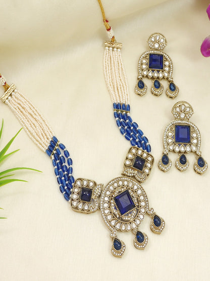 Traditional Kundan Necklace Set with Pearl & Bead Detailing