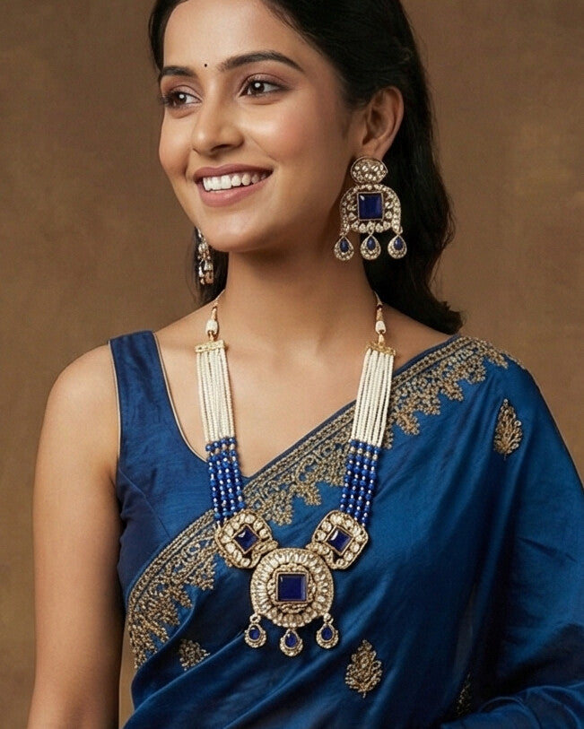 Traditional Kundan Necklace Set with Pearl & Bead Detailing