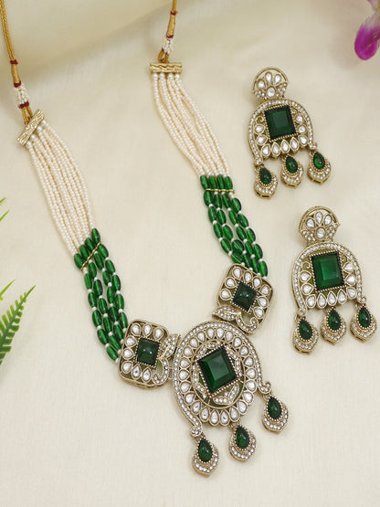 Traditional Kundan Necklace Set with Pearl & Bead Detailing