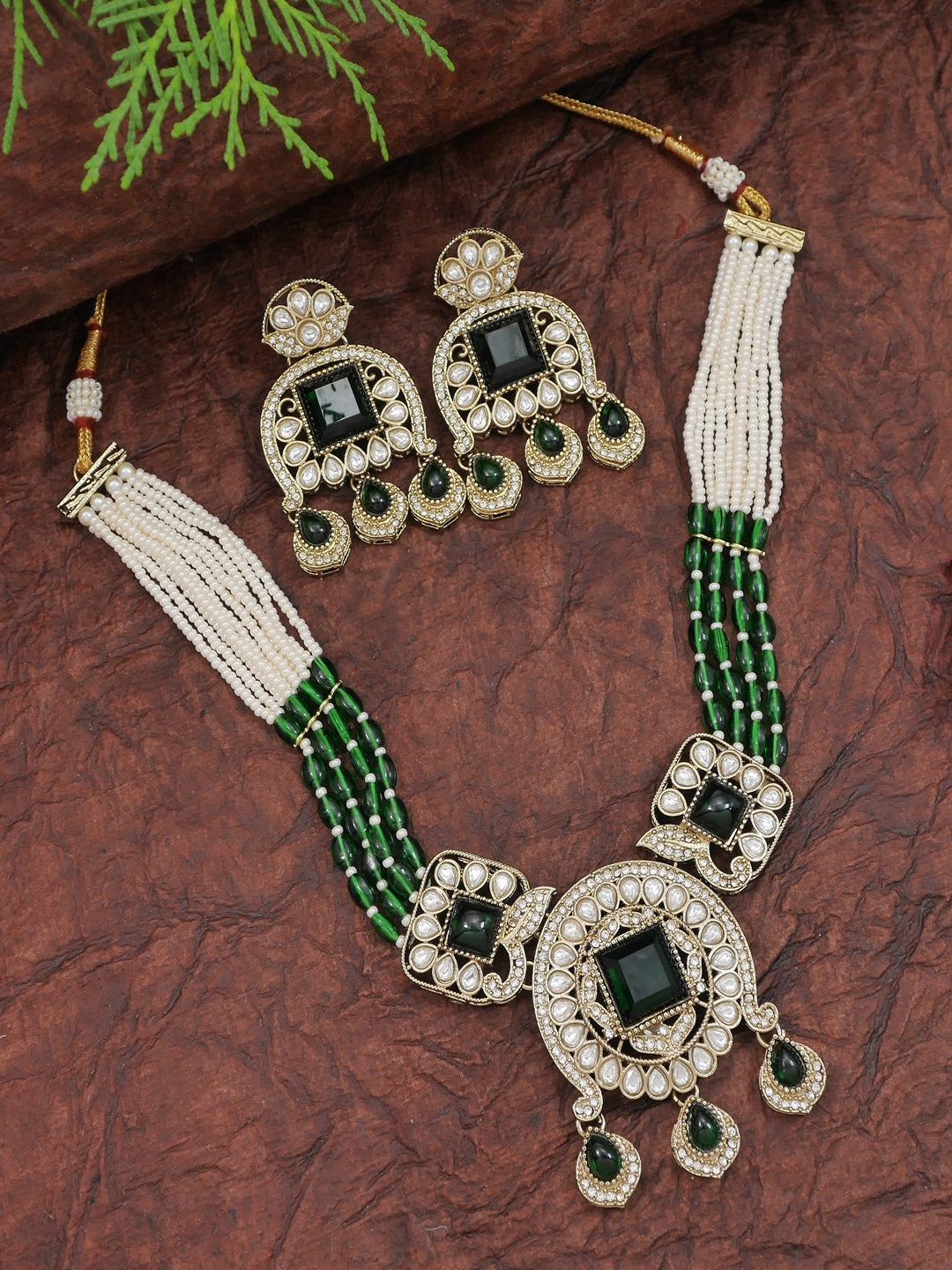 Traditional Kundan Necklace Set with Pearl & Bead Detailing