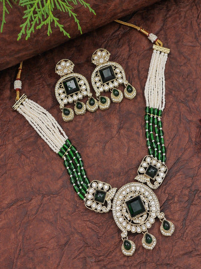 Traditional Kundan Necklace Set with Pearl & Bead Detailing