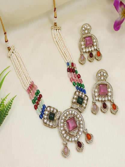 Traditional Kundan Necklace Set with Pearl & Bead Detailing