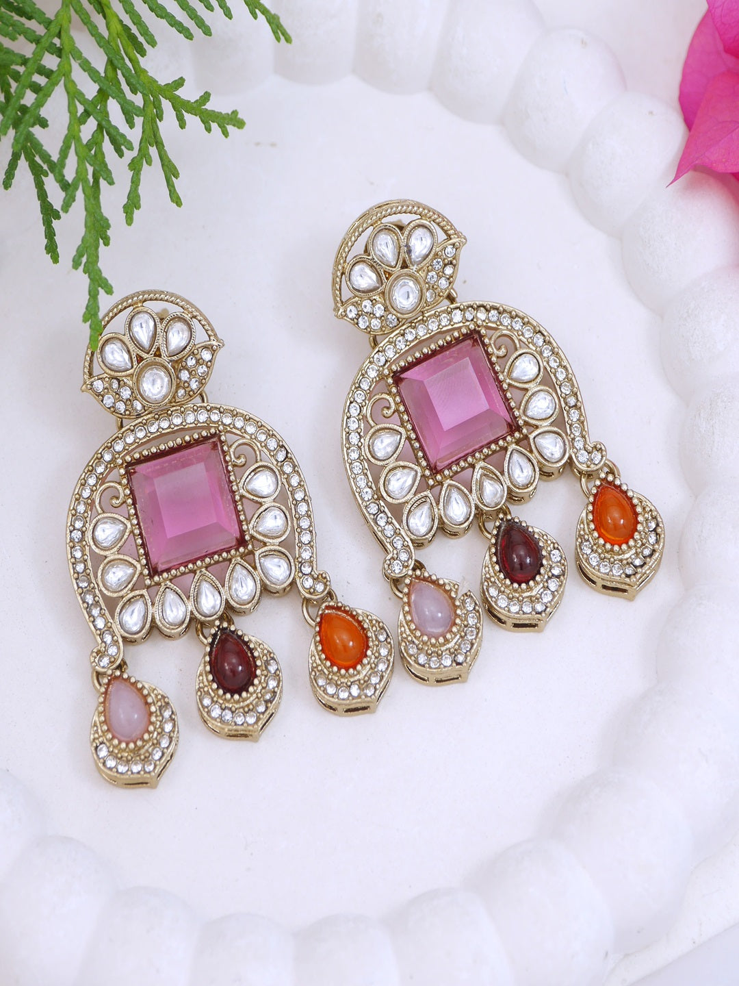 Traditional Kundan Necklace Set with Pearl & Bead Detailing