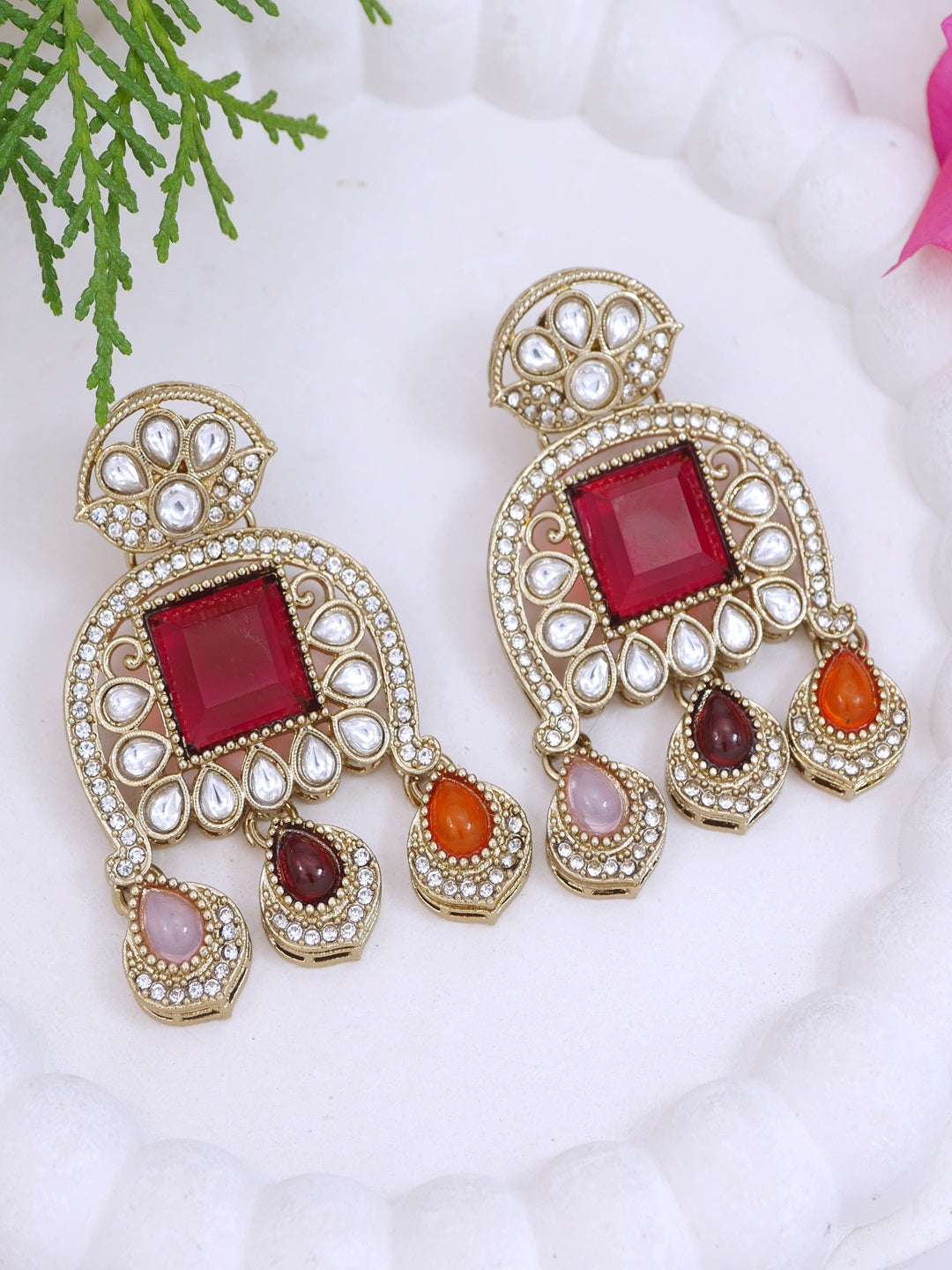 Traditional Kundan Necklace Set with Pearl & Bead Detailing
