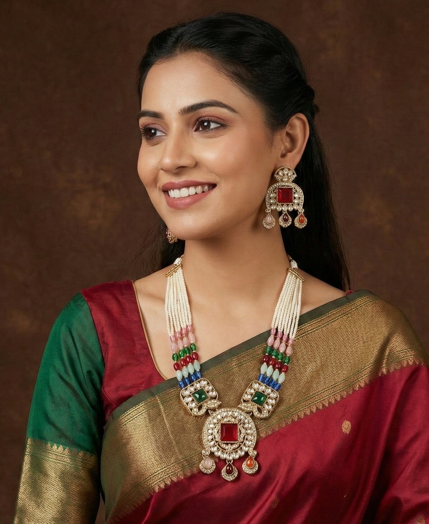 Traditional Kundan Necklace Set with Pearl & Bead Detailing