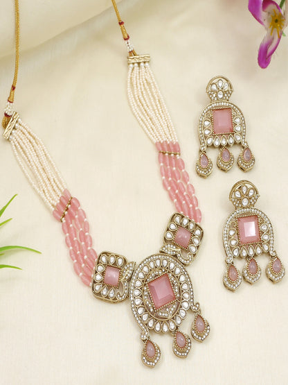 Traditional Kundan Necklace Set with Pearl & Bead Detailing