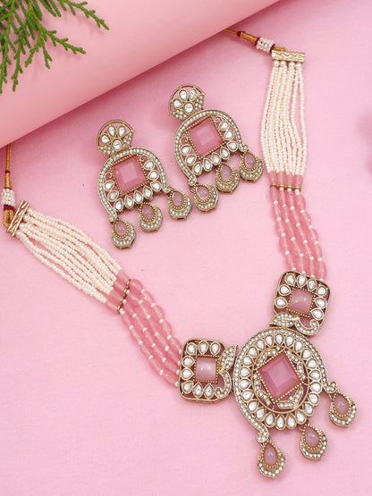 Traditional Kundan Necklace Set with Pearl & Bead Detailing