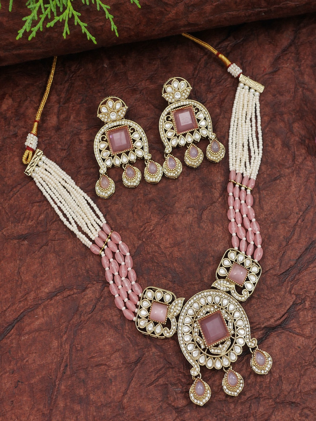 Traditional Kundan Necklace Set with Pearl & Bead Detailing