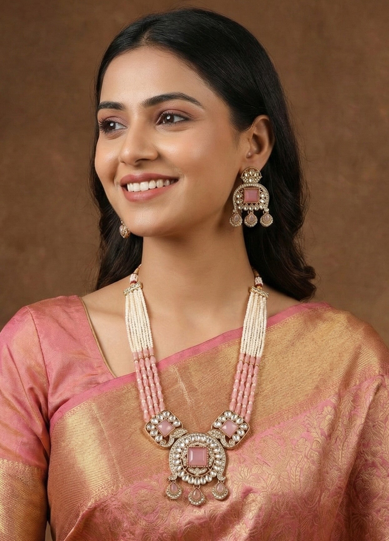 Traditional Kundan Necklace Set with Pearl & Bead Detailing