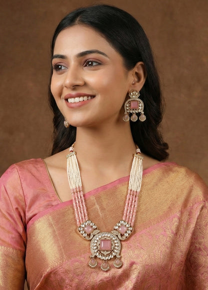 Traditional Kundan Necklace Set with Pearl & Bead Detailing