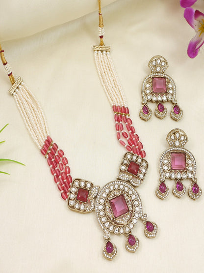 Traditional Kundan Necklace Set with Pearl & Bead Detailing